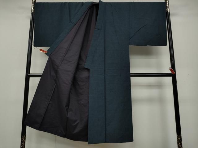 平和屋着物●男性 髭紬 アンサンブル 藍鉄色 キングサイズ 正絹 CAAX4567ut