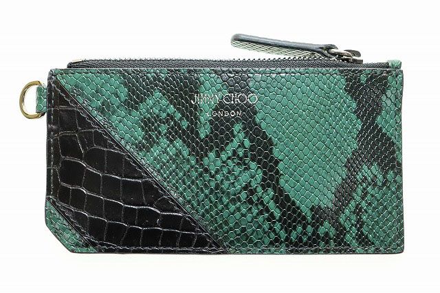 ジミーチュウ JIMMY CHOO INGO インゴ カードケース パイソン コインケース ロゴ パイソン型押し 小銭入れ クロコダイル グリーン ブランド古着ベクトル ●▲ 250531