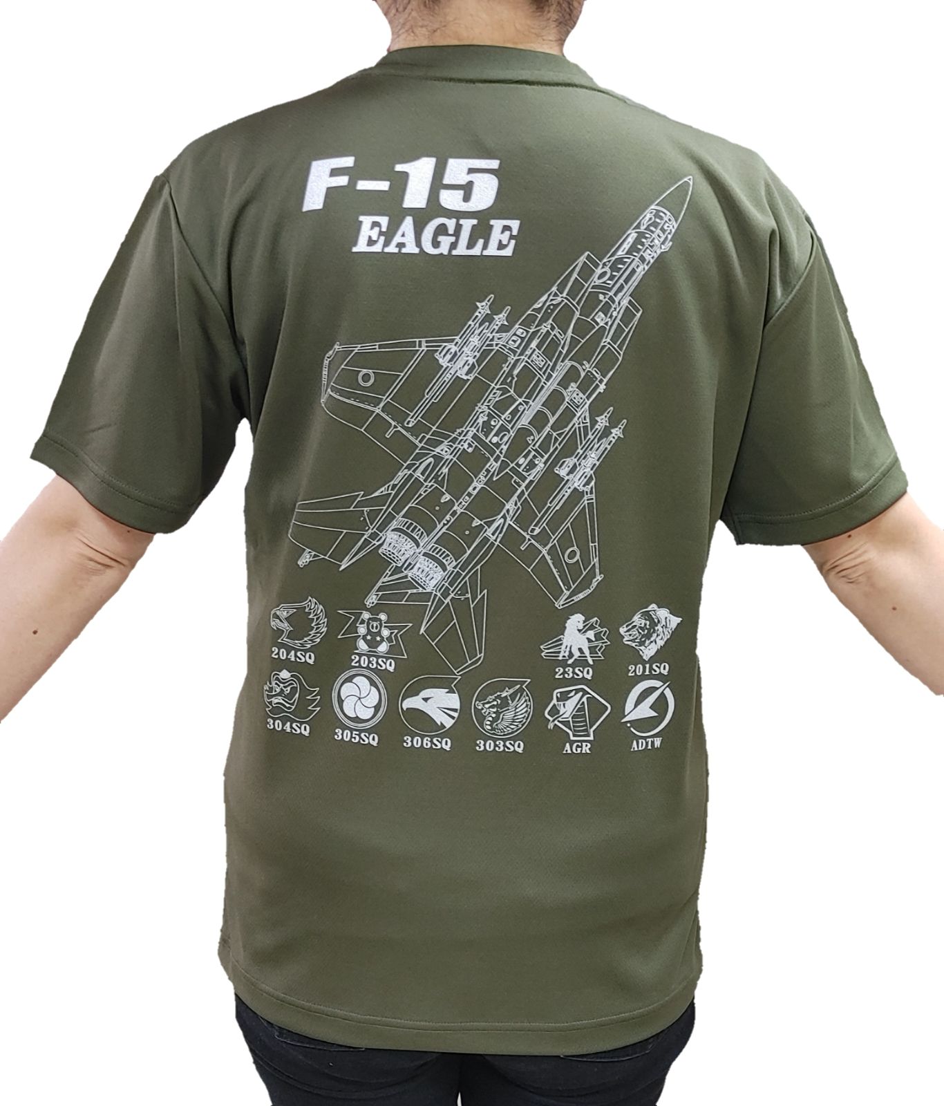 自衛隊グッズ ドライTシャツ F-15Tシャツ オリーブ 航空自衛隊 陸上自衛隊 海上自衛隊 JASDF JGSDF JMSDF