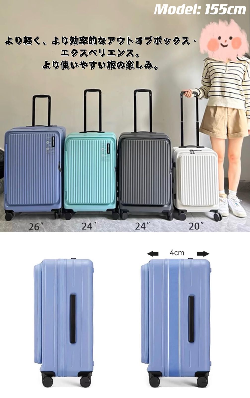 キャリーケース 片開き   大容量 機内持ち込み 超軽量 ファスナータイプ Amazon.co.jp: [Yuweijie] スーツケース キャリーケース 片開き