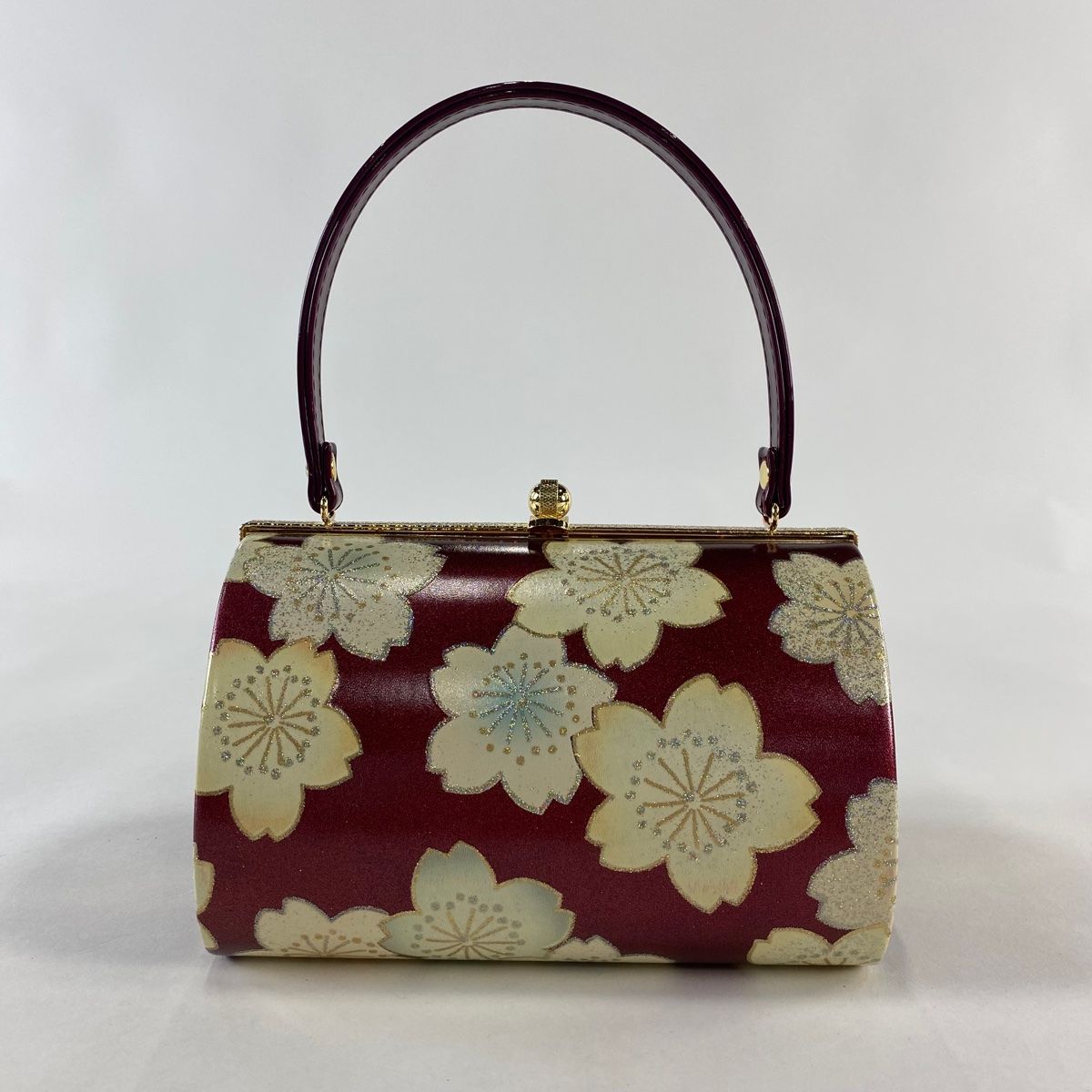 和装バッグ 優品 フォーマル 桜 ラメ箔 えんじ色 エナメル 和装小物