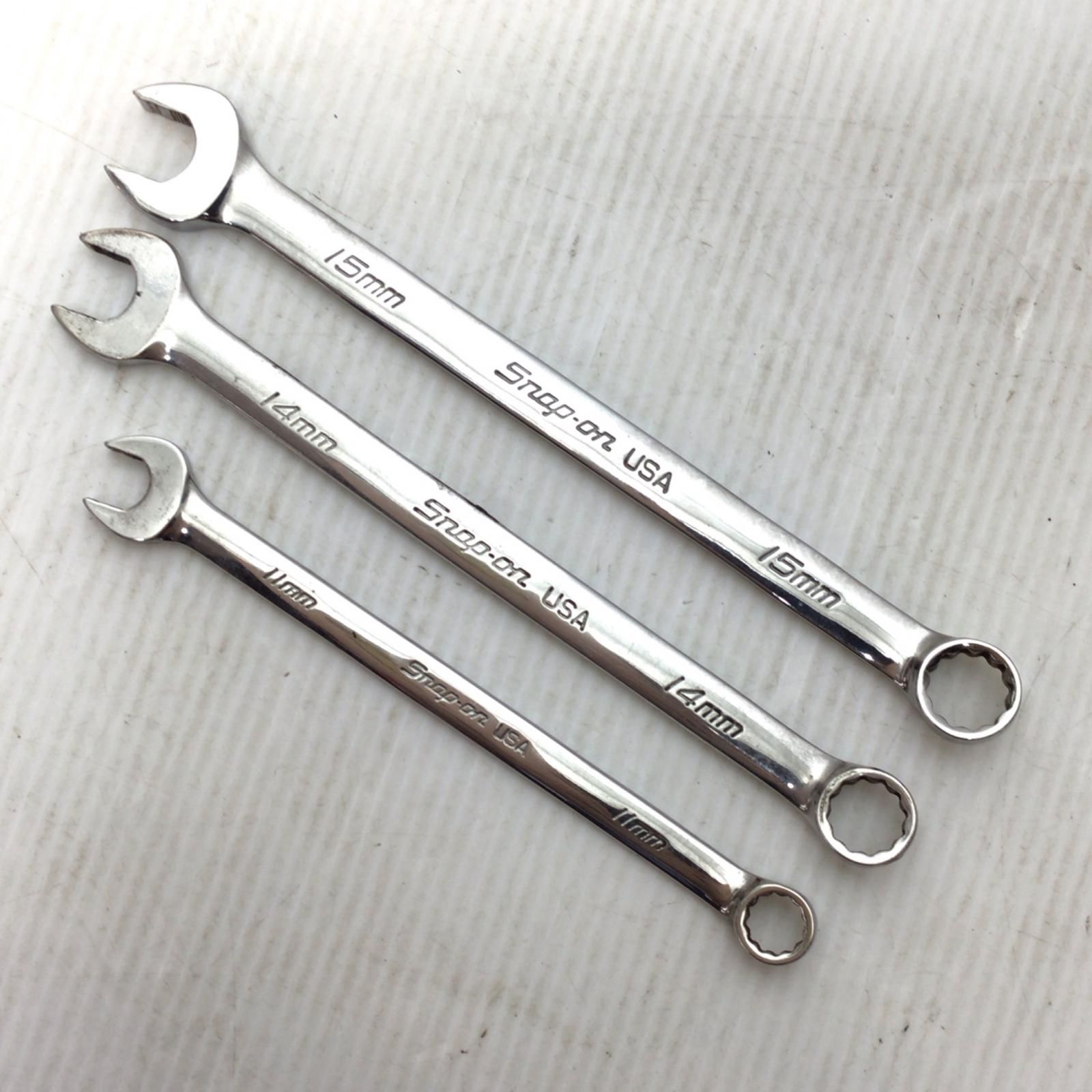 ΘΘSnap-on スナップオン ハンドツール コンビネーションレンチ 程度B 3本セット 11mm 14mm 15mm 使用感有 SOEXM11 14 15