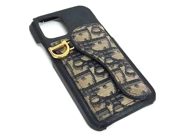 美品 Dior ディオール トロッター柄 iPhoneケース ネイビー レザー Christian Dior（iPhoneケース ・ ブルー・ネイビー/青色系）の