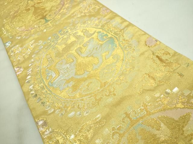 平和屋本店□最高級 龍村平蔵製 六通柄 本袋帯 円文白虎錦 金