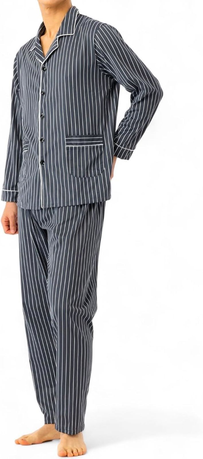 BENQUE(ベンケ) 柔らかな肌触り パジャマ メンズ 長袖 薄手 上下セット 寝巻き 秋服 コットン おしゃれ パジャマセット 入院 メンズパジャマ(ブラック(ストライプ柄)，  L)
