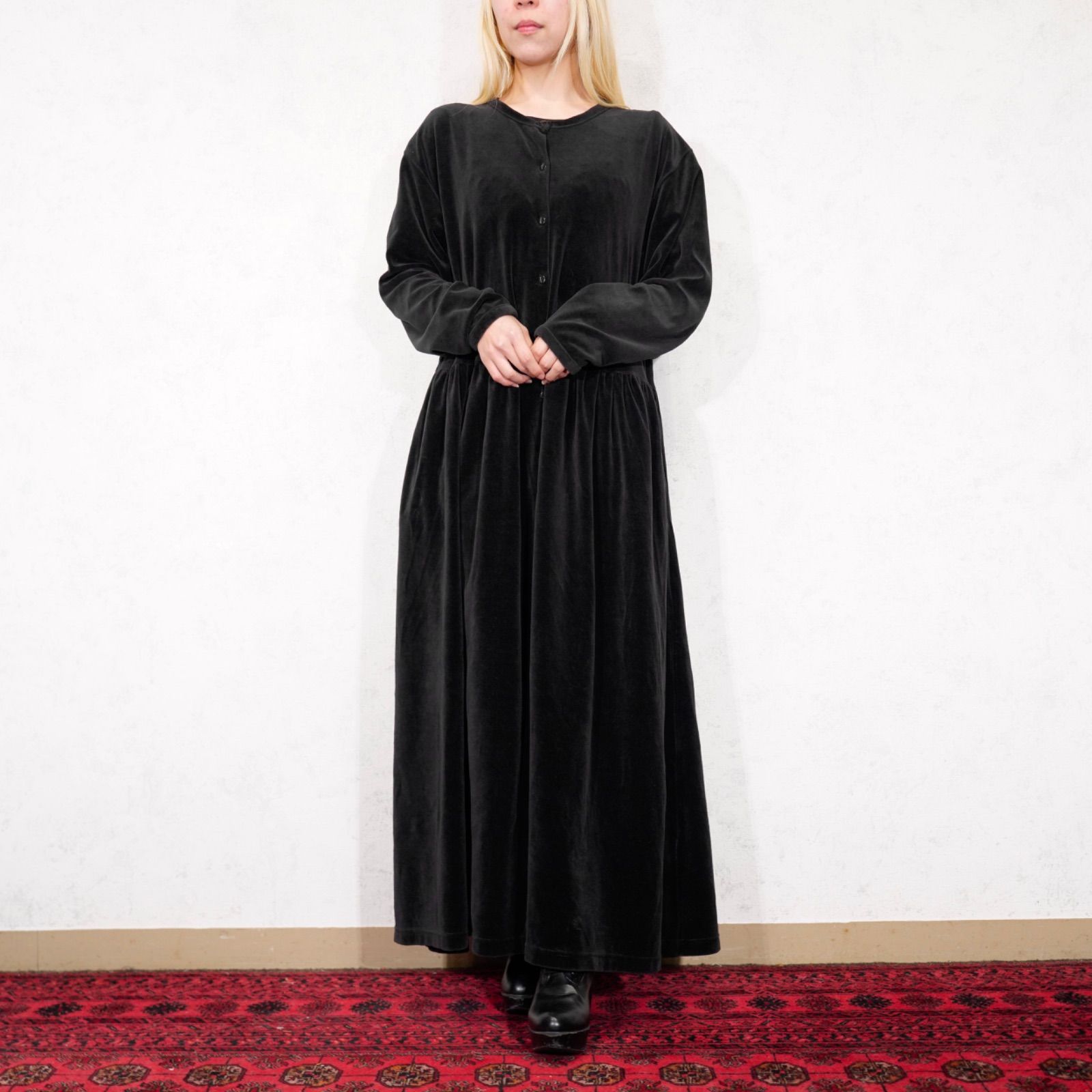 USA VINTAGE Eddie Bauer FRONT BUTTON DESIGN VELOUR ONE PIECE|アメリカ古着エディバウアーフロントボタンデザインベロアワンピース