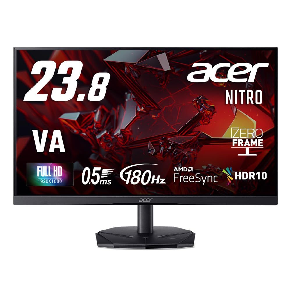 Acer ゲーミングモニター 23.8インチ VA フルHD 非光沢 180Hz 0.5ms NTSC 72% AMD FreeSync HDR10 HDMI 2.0 DisplayPort スピーカー ヘッドフォン端子 搭載 Nitro KG241Y
