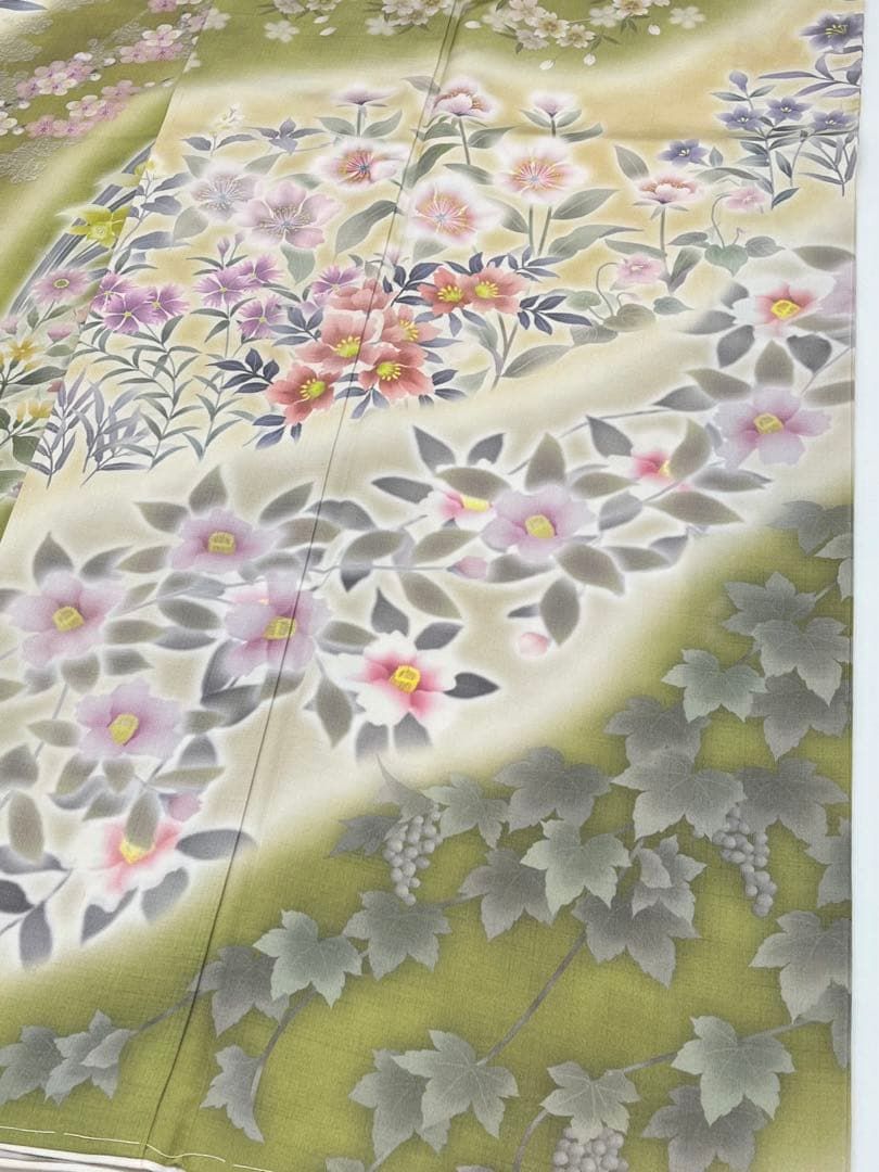 訪問着 総柄 四季草花 葡萄 椿 桜 撫子 正絹 躾糸付き X498 - メルカリ