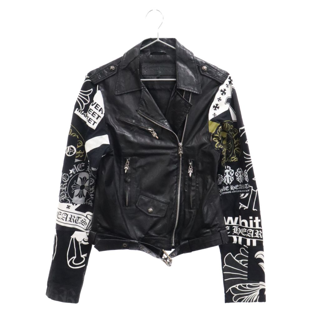 CHROME HEARTS (クロムハーツ) DSMG限定 ACKET MOTO LAURIE LEATHER  袖マルチ切替ダブルライダースレザージャケット レディース ブラック