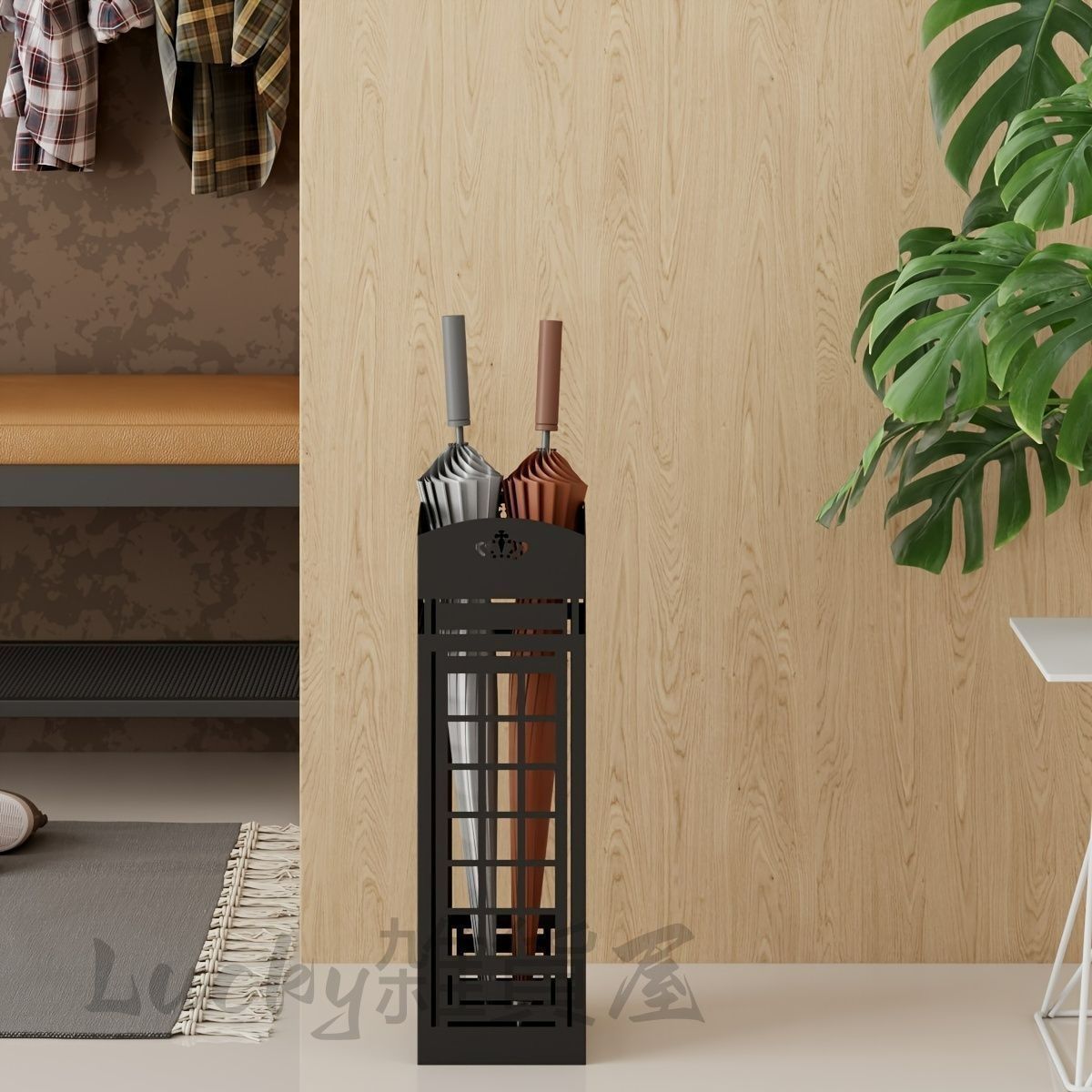 木製クラシックコートハンガー 傘立て付き recommendo_m3-mk-210