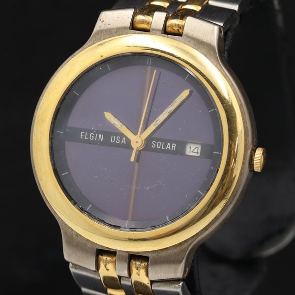 エルジン ソーラー ネイビー文字盤 FK-347 メンズ腕時計 KMR 2000000  