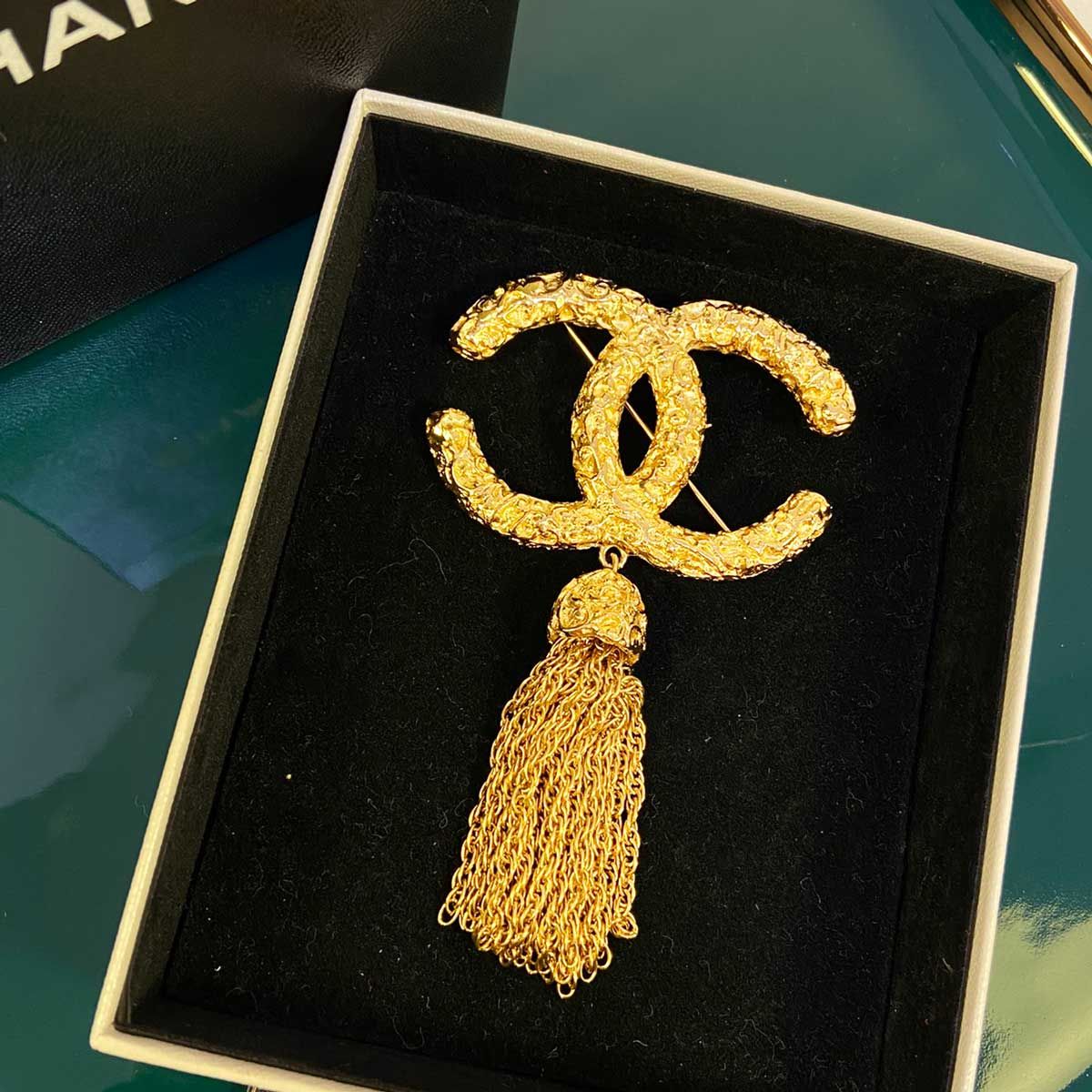 シャネル CHANEL ココマーク ヴィンテージ フリンジ タッセル スイング チェーン ブローチ ゴールド GP 管理番号 2561
