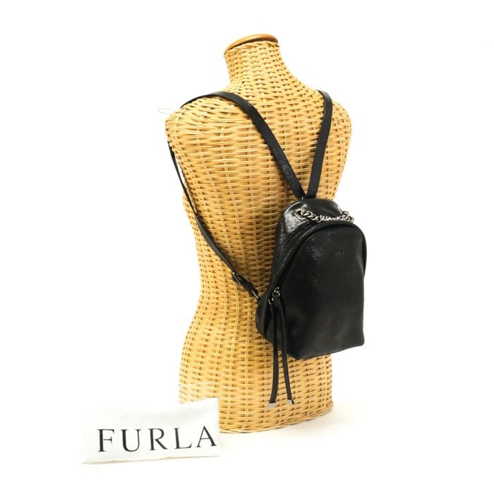 FURLA ブラックレザーリュック FURLA フルラ ブラック レザーリュック - メルカリ