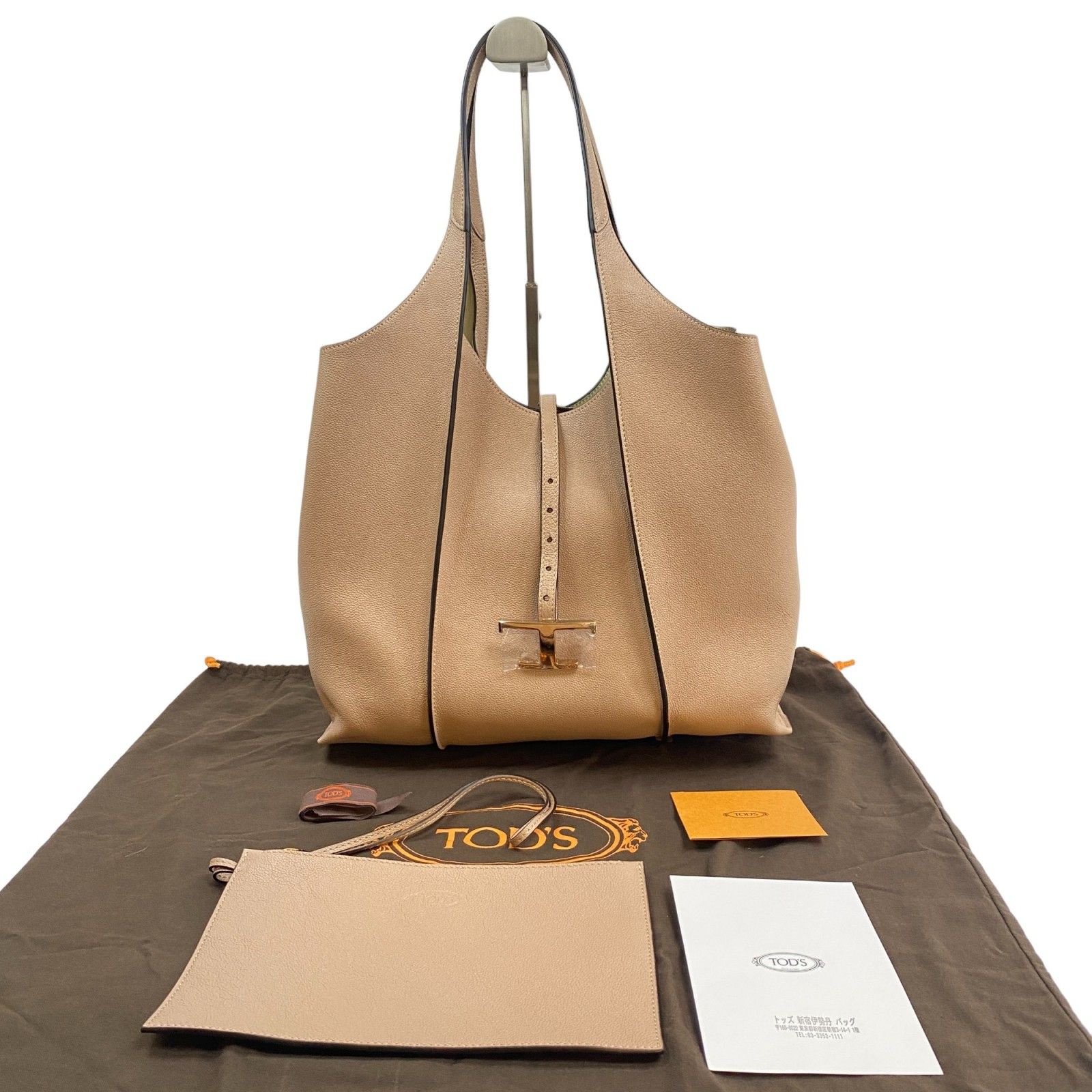 美品✨TODS タイムレス　トートバッグ　グレージュ　ポーチ付き XBWTSBA0300Q8EC404-11.jpg