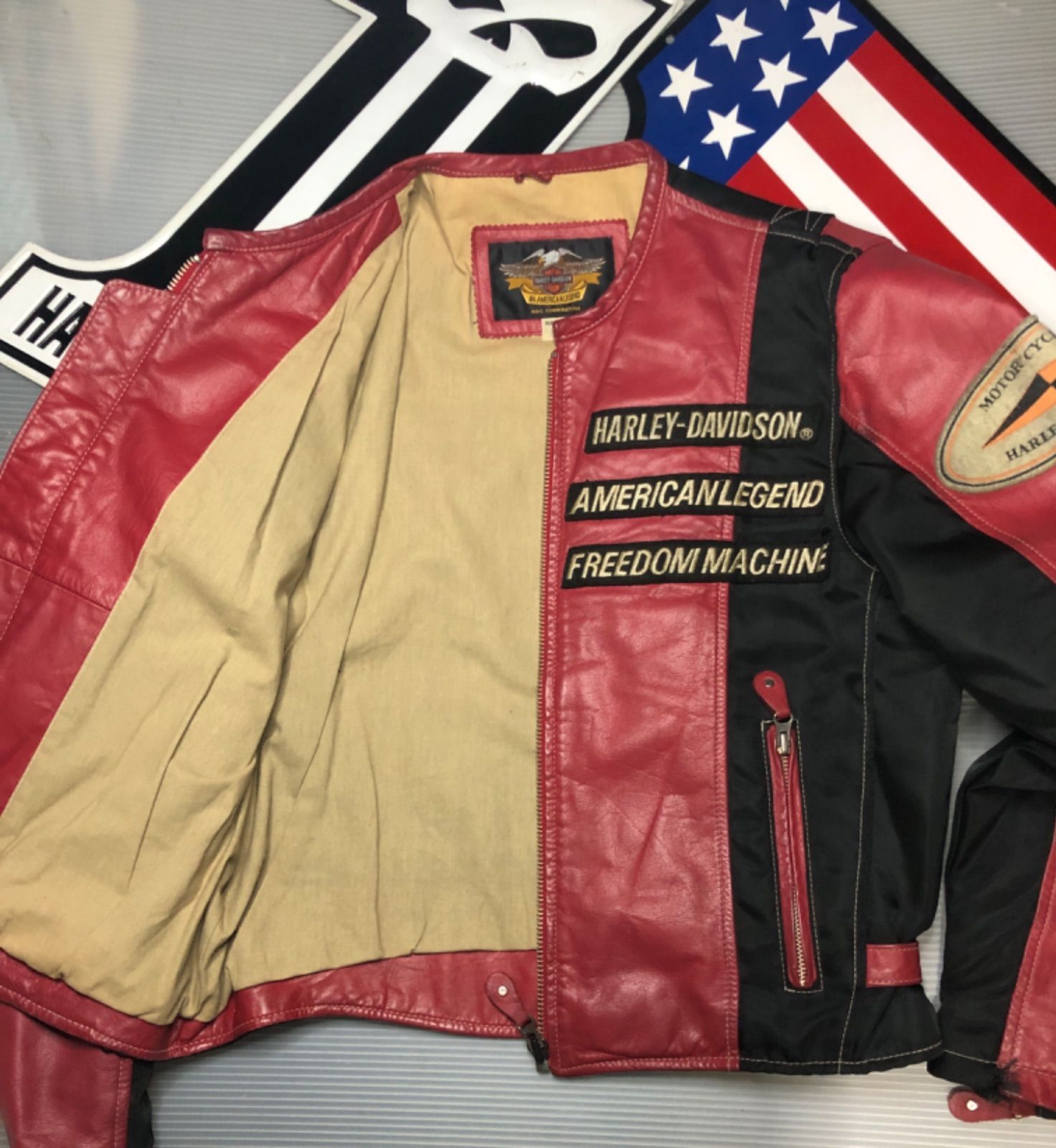 ハーレーダビッドソン ☆涼く軽い本革ジャケット・ヴィンテージ刺繍