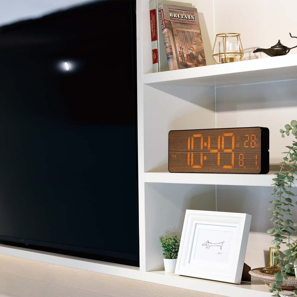 置時計 置き掛け兼用 SLOWER LED Wi-Fi クロック Camino カミーノ オレンジ ダークウッド SLW430 wifi AC USB アダプター付