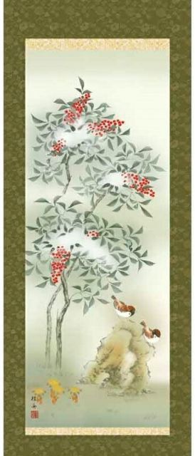 種類1：春・紅白梅に鶯 掛軸 【四季花鳥】 長江桂舟 尺五 花鳥画