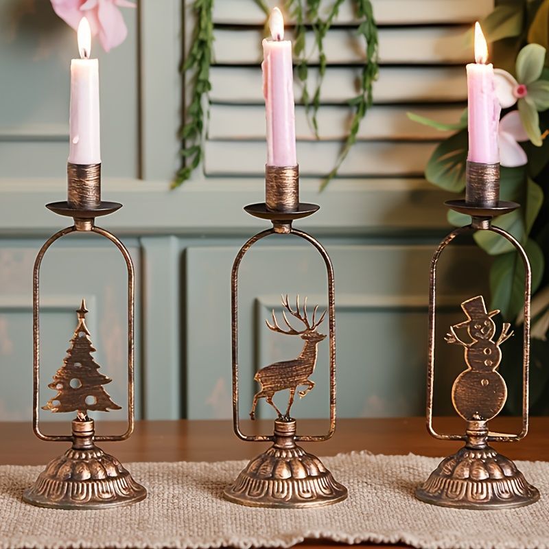 クリスマス装飾 イベント キャンドルホルダー キャンドルスタンド トナカイ 雪だるま クリスマスツリー 3個セット 鉄 インテリア 装飾 パーティー リビング ダイニング オシャレ 寝室