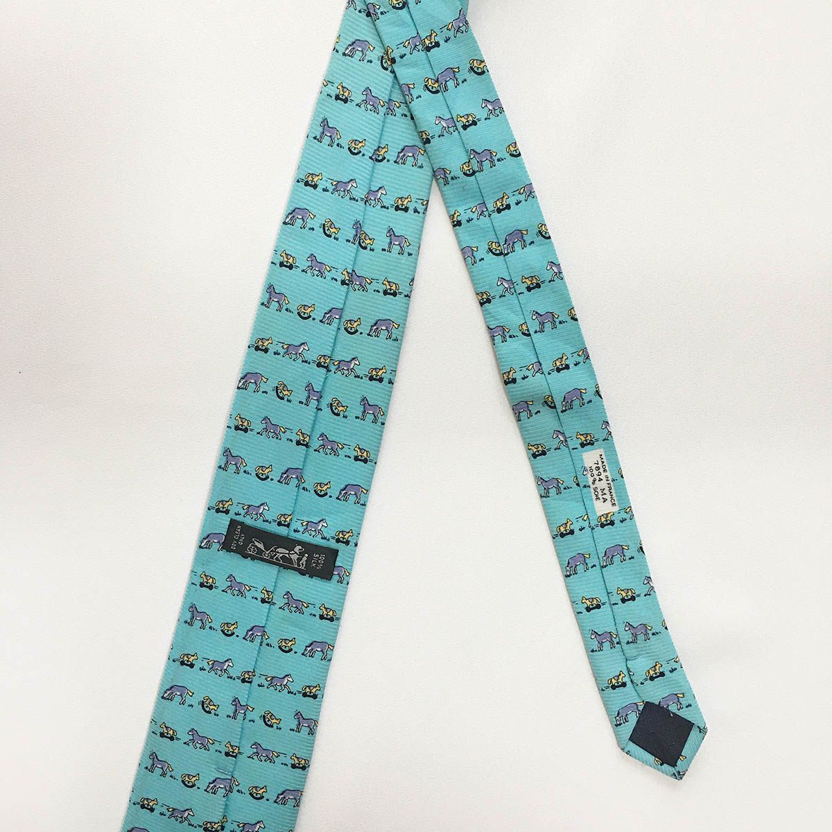 美品 エルメス HERMES ネクタイ シルク100% フランス製 ブルー