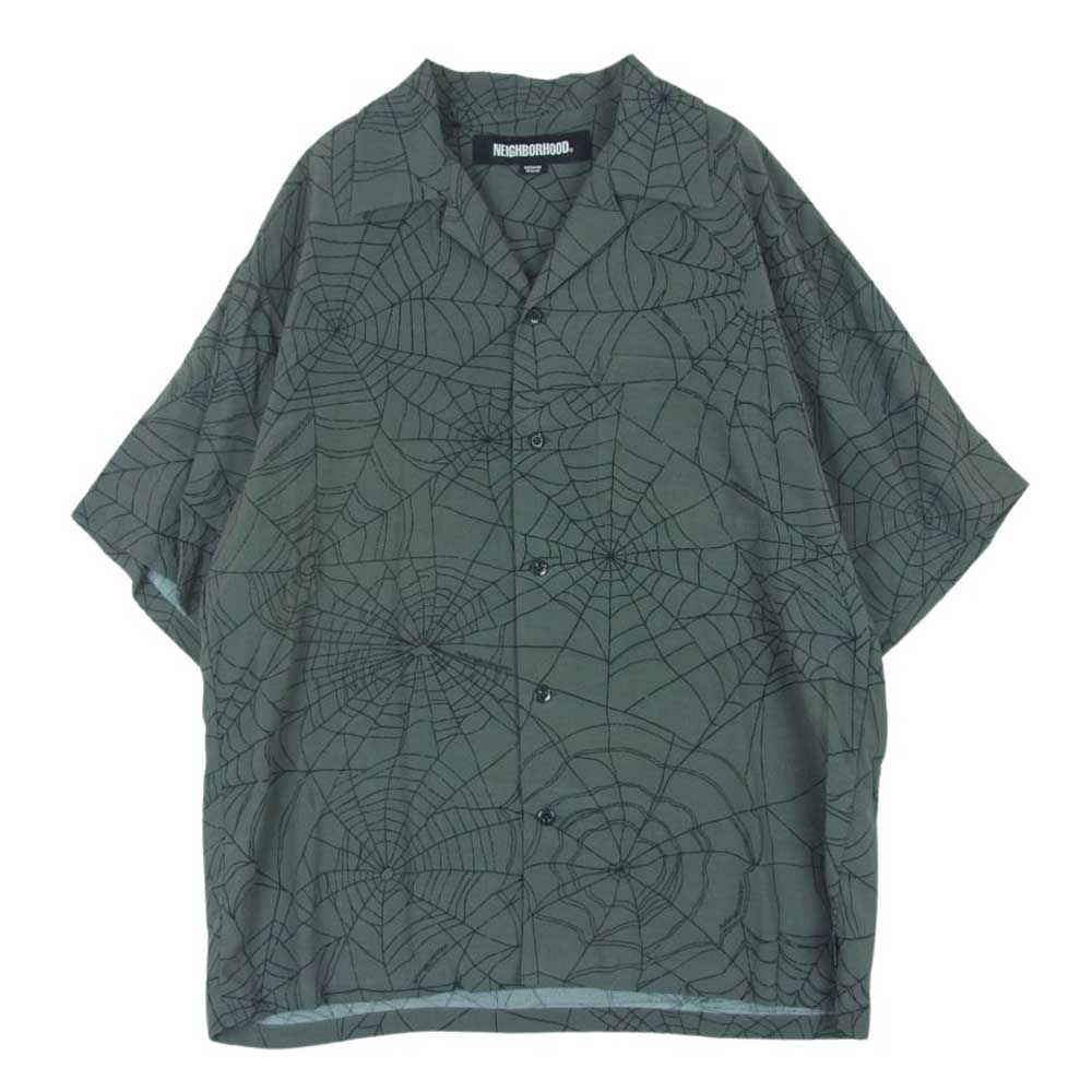NEIGHBORHOOD ネイバーフッド 23SS 231TSNH-SHM08 SPIDERWEB HAWAIIAN SHIRT SS スパイダーウェブ レーヨンデシン オープンカラー ハワイアン シャツ 半袖 グレー系 M【中古】