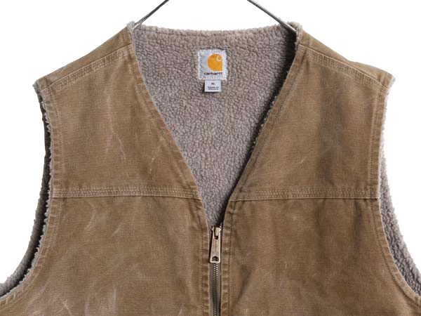 なクーポン配布中! US企画 カーハート ダック ベスト メンズ XL 裏 ボア パイル フリース 重ね着 前開き フルジップ ワーク 廃盤 ワンポイント 大きいサイズ