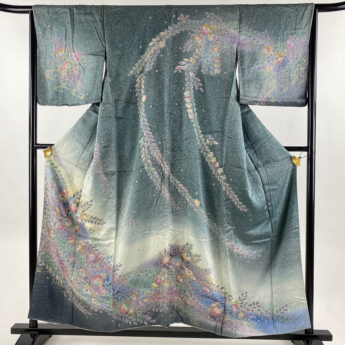 訪問着 身丈169cm 裄丈67cm M 袷 袋帯セット 辻が花 金彩 ぼかし 茶  