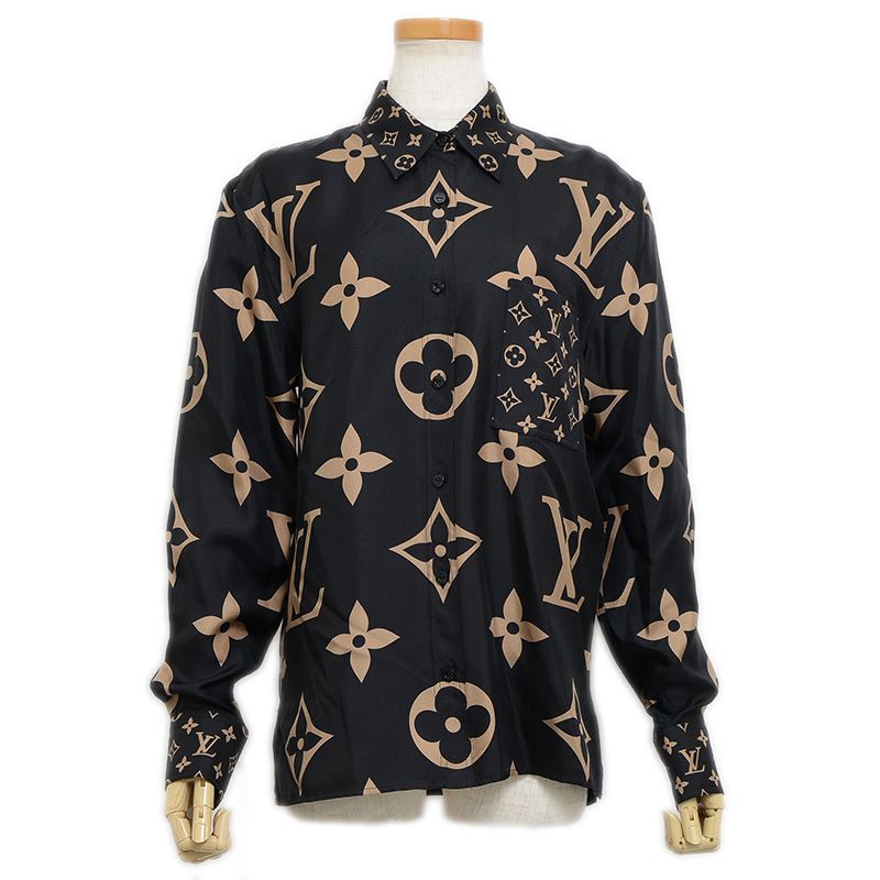 ルイ･ヴィトン 長袖シャツ モノグラム シルク ブラック ベージュ レディース