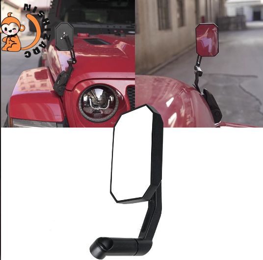 ジープ 牧馬人用 広角補助ミラー 後方視界改善 ミラーブラック 盲点対策用