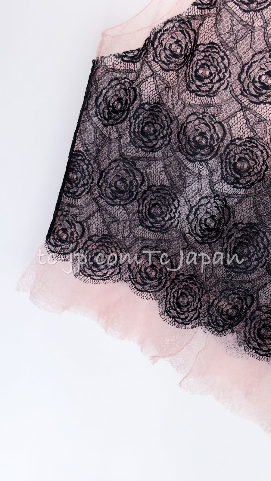 シャネル トップス CHANEL ピンク ブラック カメリア レース コットン  