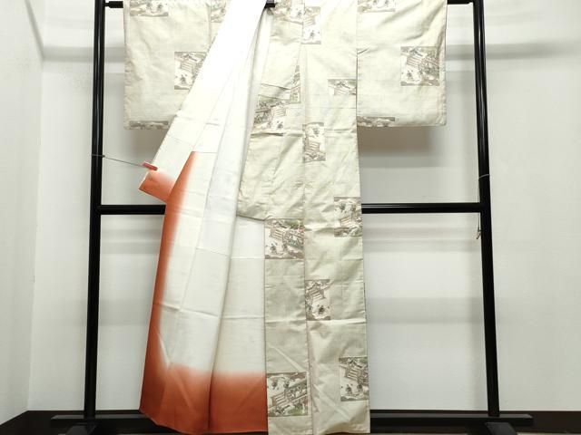 平和屋着物○本場大島紬 白大島 9マルキ 総絣 人物文 正絹 逸品  