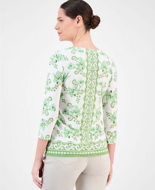 売れ筋商品|||ジェイエムコレクション カットソー トップス レディース Women's Printed 3/4 Sleeve Scoop-Neck Jacquard Top, Exclusively at Macy's Pink  Combo JM Collection Women's 3/4-Sleeve Scoop Neck Top, Created for