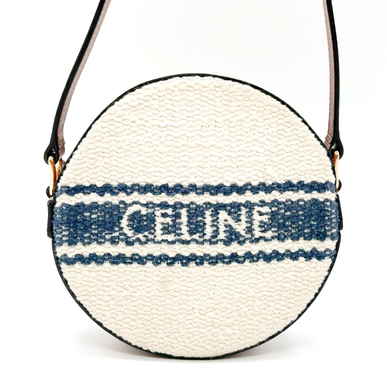 CELINE セリーヌ ラウンド ショルダーバッグ パース ミニショルダーバッグ ミニバッグ ロゴ レザー コットン ブラウン クリーム ブルー レディース バッグ 鞄 ポシェット 小さめ お出かけ カジュアル 丸 ミニバッグ bag logo