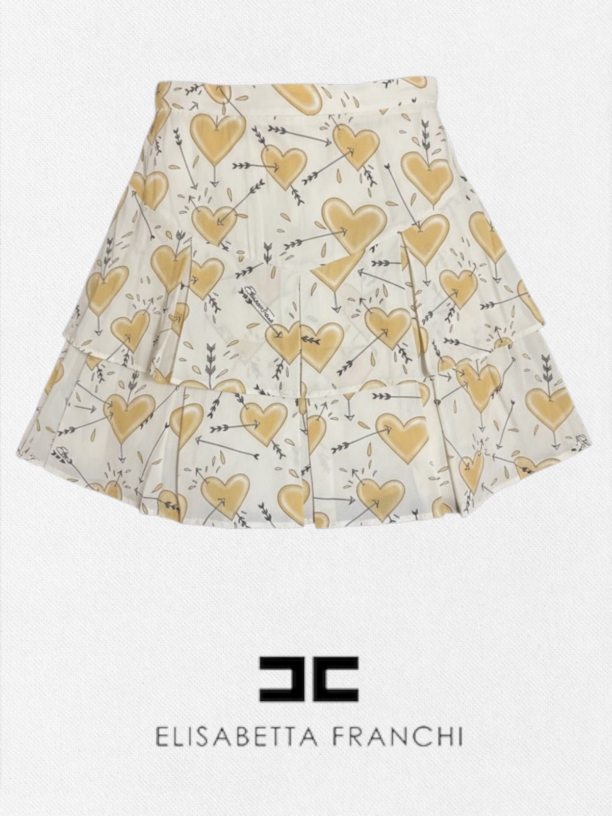エリザベッタフランキ ELISABETTA FRANCHI リボンスカート 40 サイズ ホワイト レディース ハートフリルスカート イタリア製