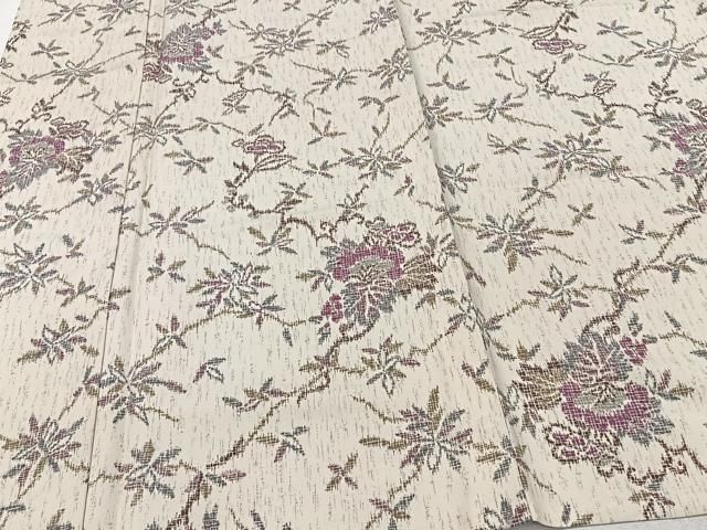 平和屋着物▽小紋 単衣 草花間道 黒地 洗える着物 AAAU8578fy