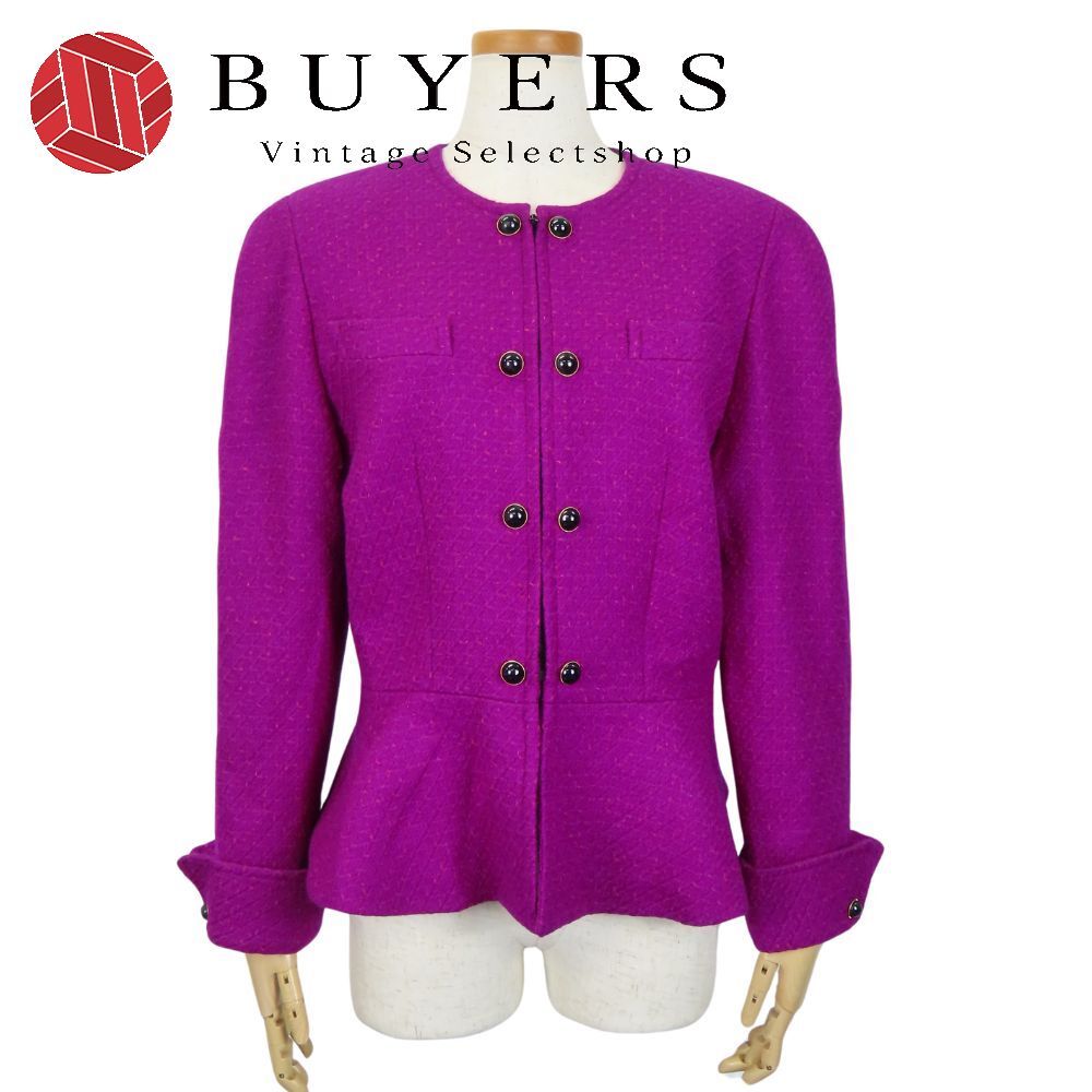 中古 ニナリッチ ノーカラージャケット 9 A3 ウール キュプラ パープル ゴールド金具 ツイード アパレル レディース 女性 NINA RICCI 中古】 ニナリッチ ノーカラージャケット 9 A3 ウール キュプラ