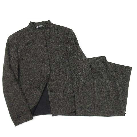 マックスマーラ MAX MARA メランジツイード スーツ ボトルネック ジャケット スカート グレー 40 白タグ