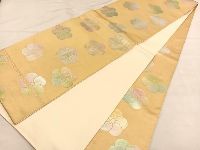 平和屋着物○龍村織物 六通柄袋帯 名月梅花文 金銀糸 正絹 逸品