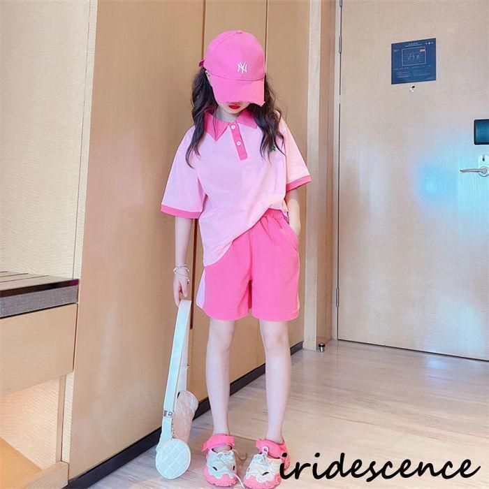  子供服 セットアップ キッズ 半袖 女の子 ブラウス 春秋 上下セット トップス poloシャツ パンツ ショートパンツ カジュアル 110 120 130 140 150 160 may その他 ベビー服(~95cm)