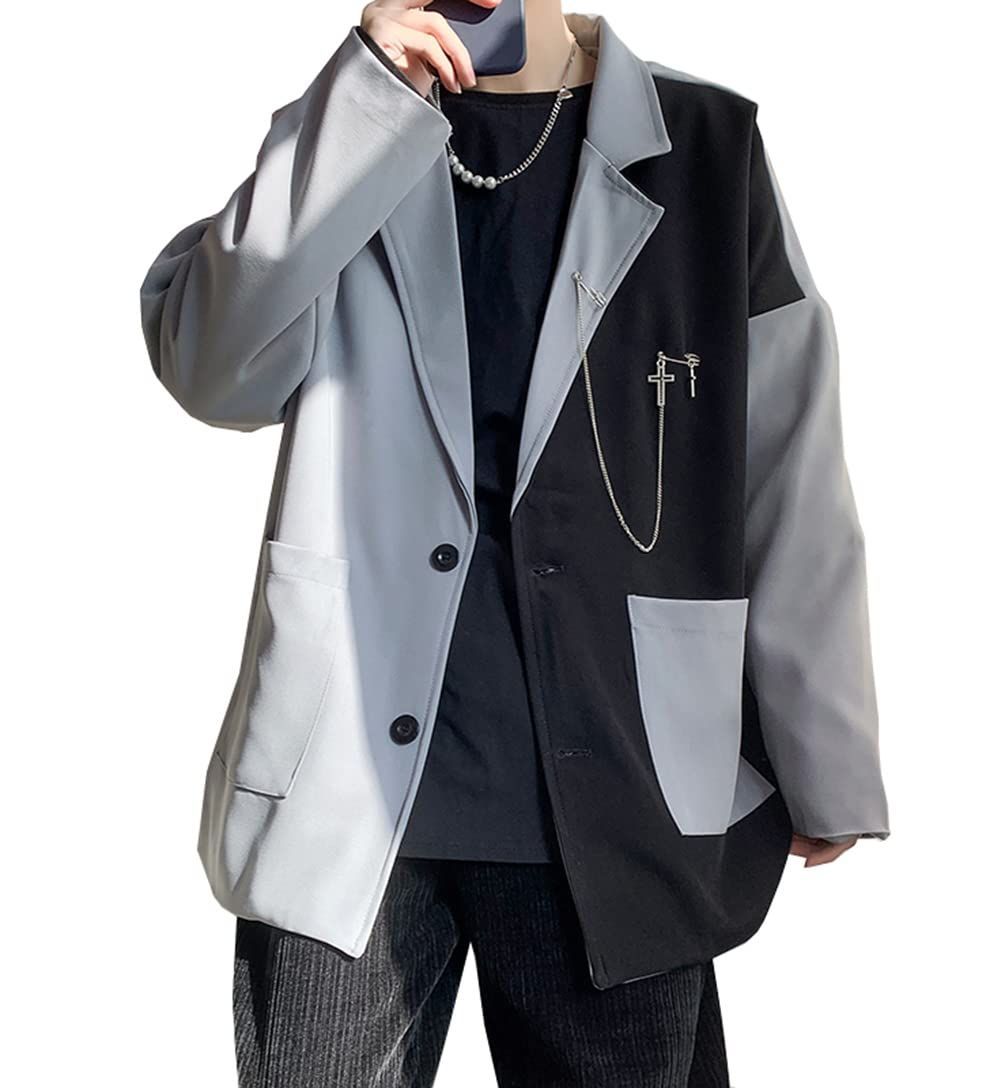 L_グレー BEIBANG テーラード ジャケット 切り替え メンズ ゆったり 長袖ジャケット 洋服 メンズアウター ブレザースーツ 韓国ファッション スタイリッシュ モード系 秋 16グレー