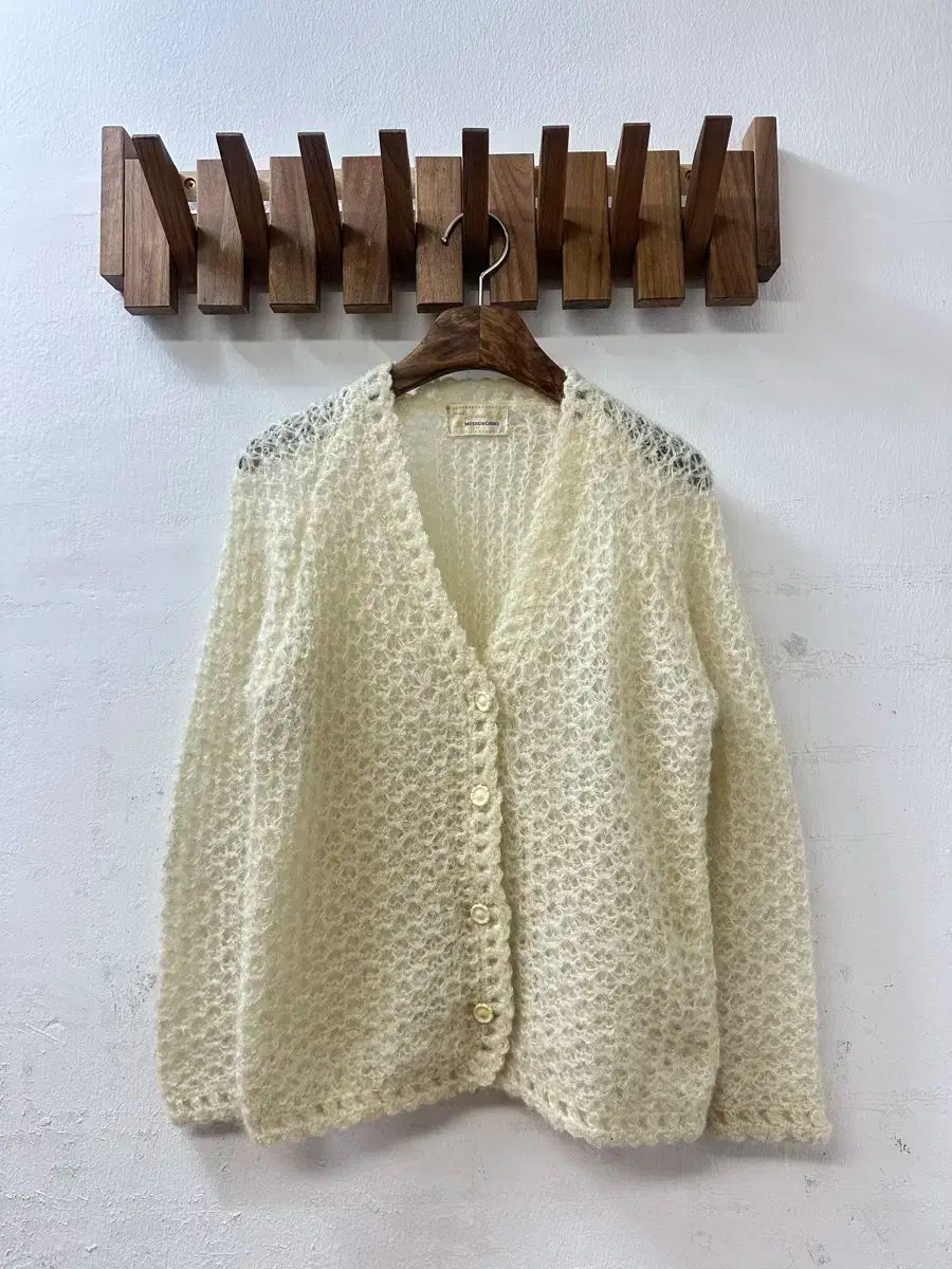 日本ヴィンテージ MITSUKOSHI アイボリー ループ モヘア ニット カーディガン