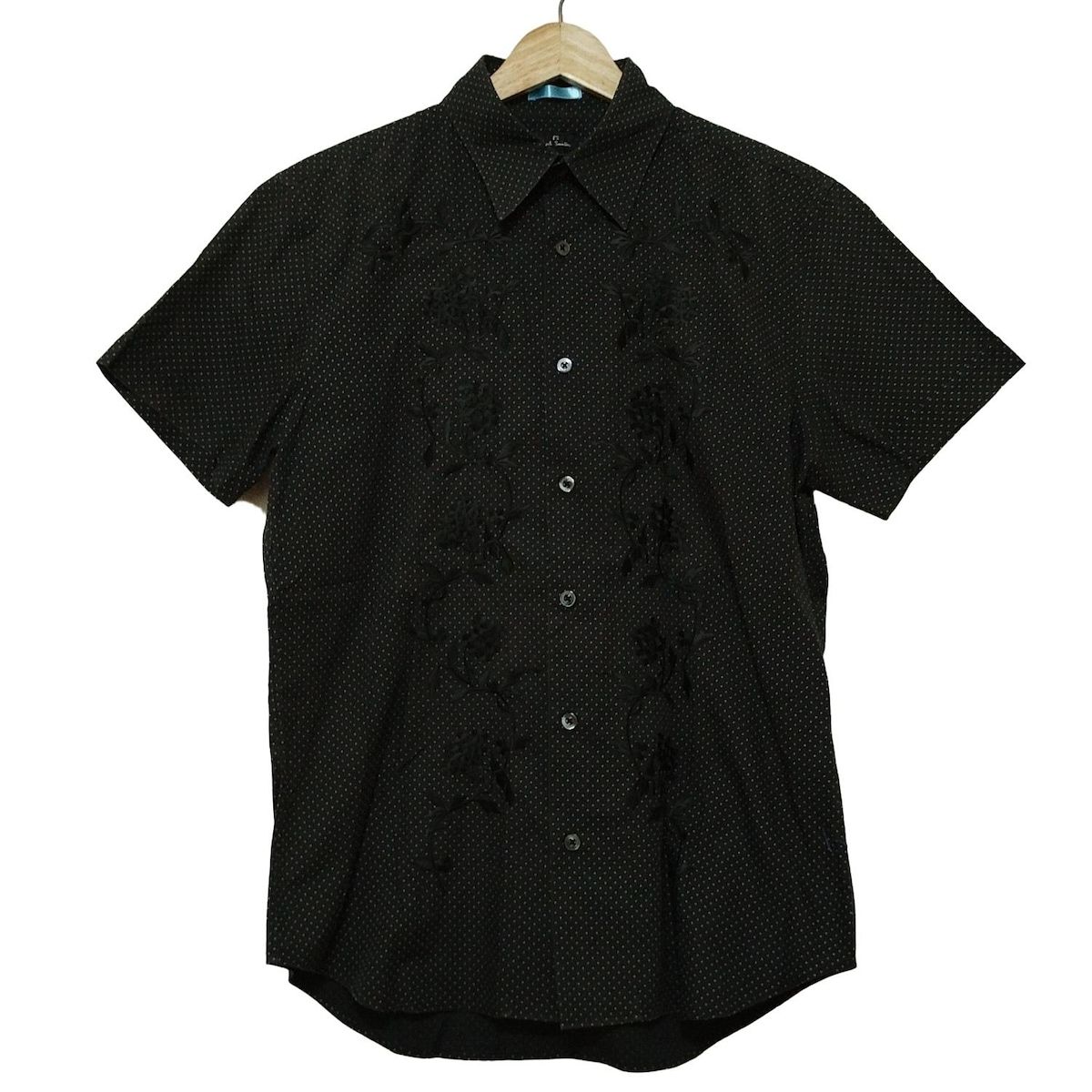 PaulSmith ポールスミス 半袖シャツ サイズM メンズ - 黒×白 フラワー 花 刺繍 ドット柄