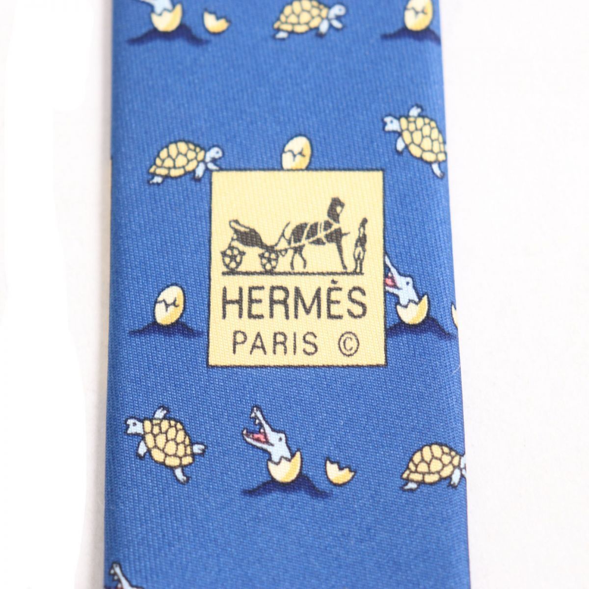 未使用品◆HERMES エルメス クラヴァット 総柄 シルクツイル ネクタイ/レギュラータイ ブルー フランス製 箱・リボン付き