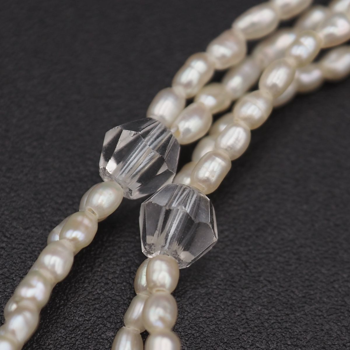 G602 ケシパール 1.8mm 芥子 真珠 水晶 925刻印 ネックレス 2連