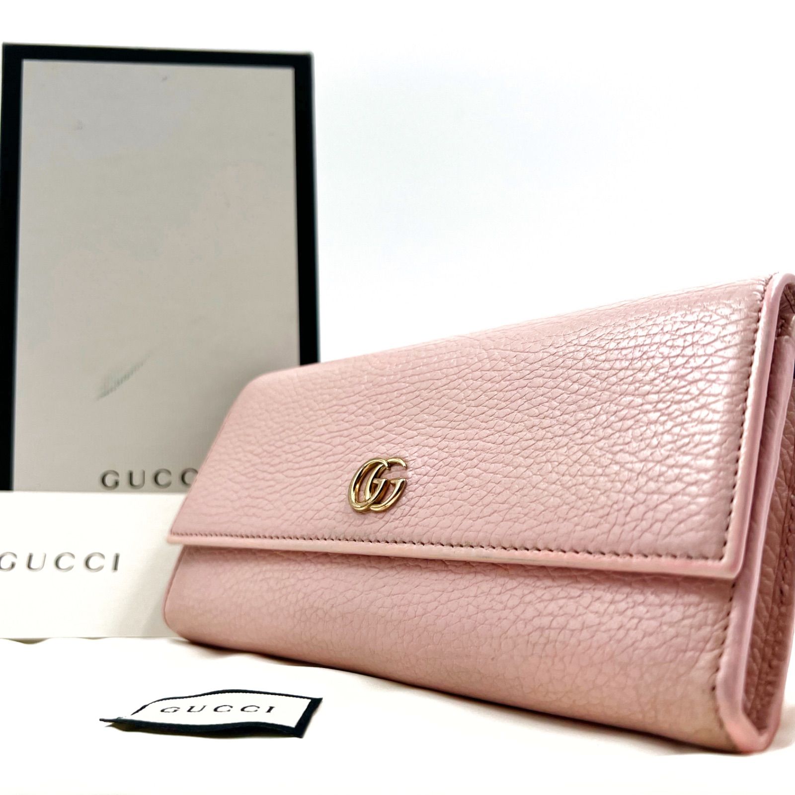 美品】GUCCI グッチ 長財布 ロングウォレット GGマーモント ピンク レザー レディース ゴールド金具 456116 - メルカリ