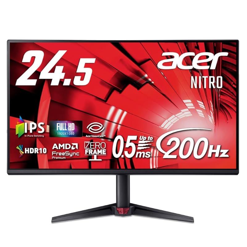 Acer 24.5インチ IPS フルHD 非光沢 200Hz 0.5ms sRGB 99% AMD FreeSync Premium HDR10 HDMI 2.0 DisplayPort v1.4 スピーカー・ヘッドフォン端子 搭載 ゲーミングモニター Ni
