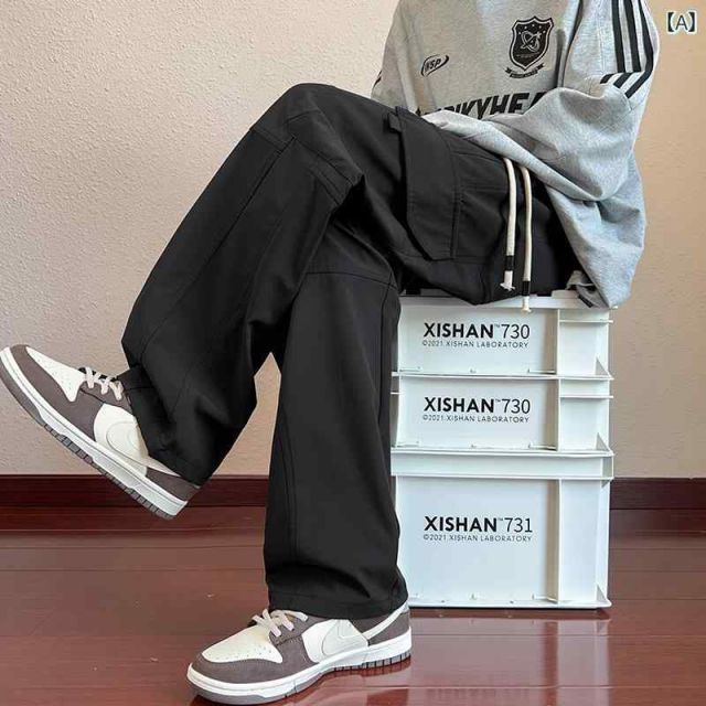 [3XL]メンズ  服  シンプル ファッション オシャレ 大人 かっこいい 大きいサイズ ストリート 紳士服 秋 黒 防水 アメリカン 機能 カジュアル パンツ ゆったり ビッグ ポケット ストレート レッ