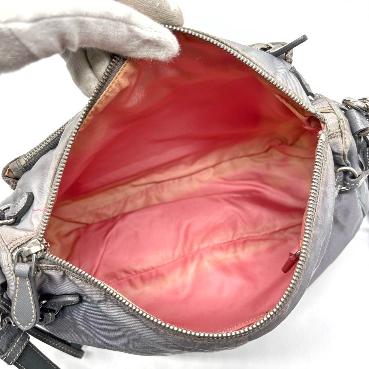 プラダ ハンドバッグ ワンショルダーバッグ ナイロン レザー 三角ロゴ 肩掛け PRADA（プラダ） トライアングルロゴ ホーボー ワンショルダーバッグ