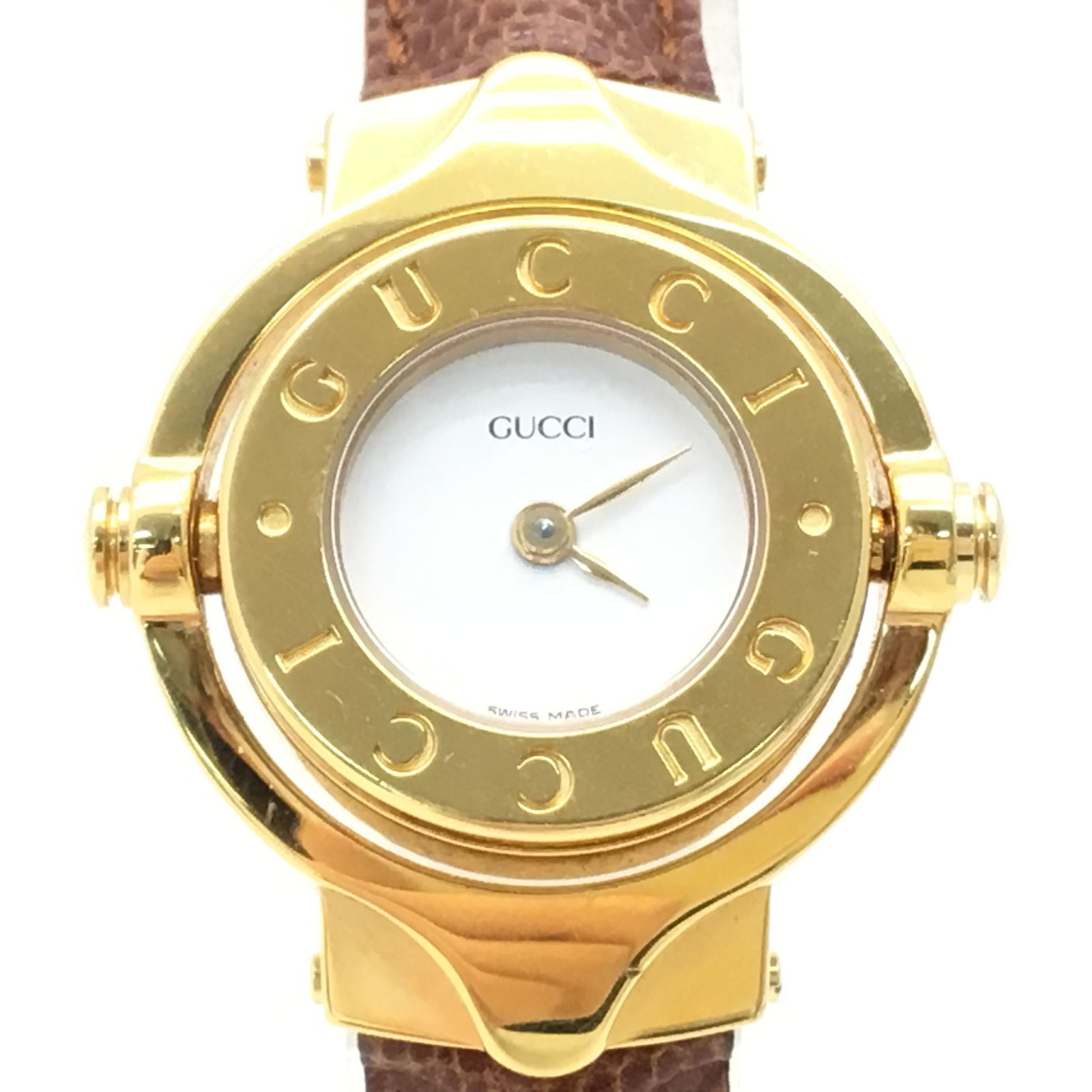 GUCCI 腕時計 バングルウォッチ ゴールド×ブラウン 稼働品 1-888