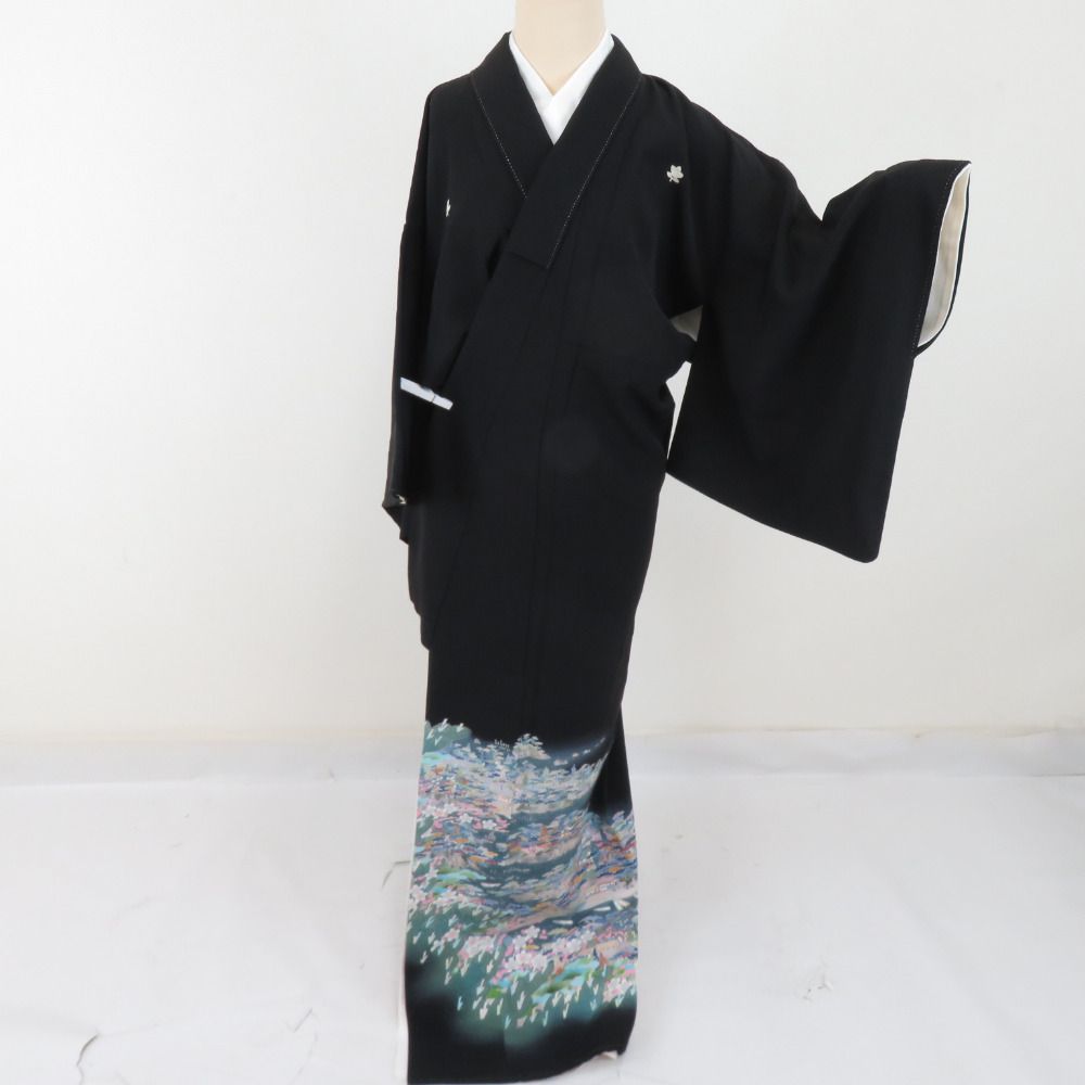 本加賀友禅 黒留袖 黒田勲 海辺風景柄 正絹 袷 広衿 比翼付 落款