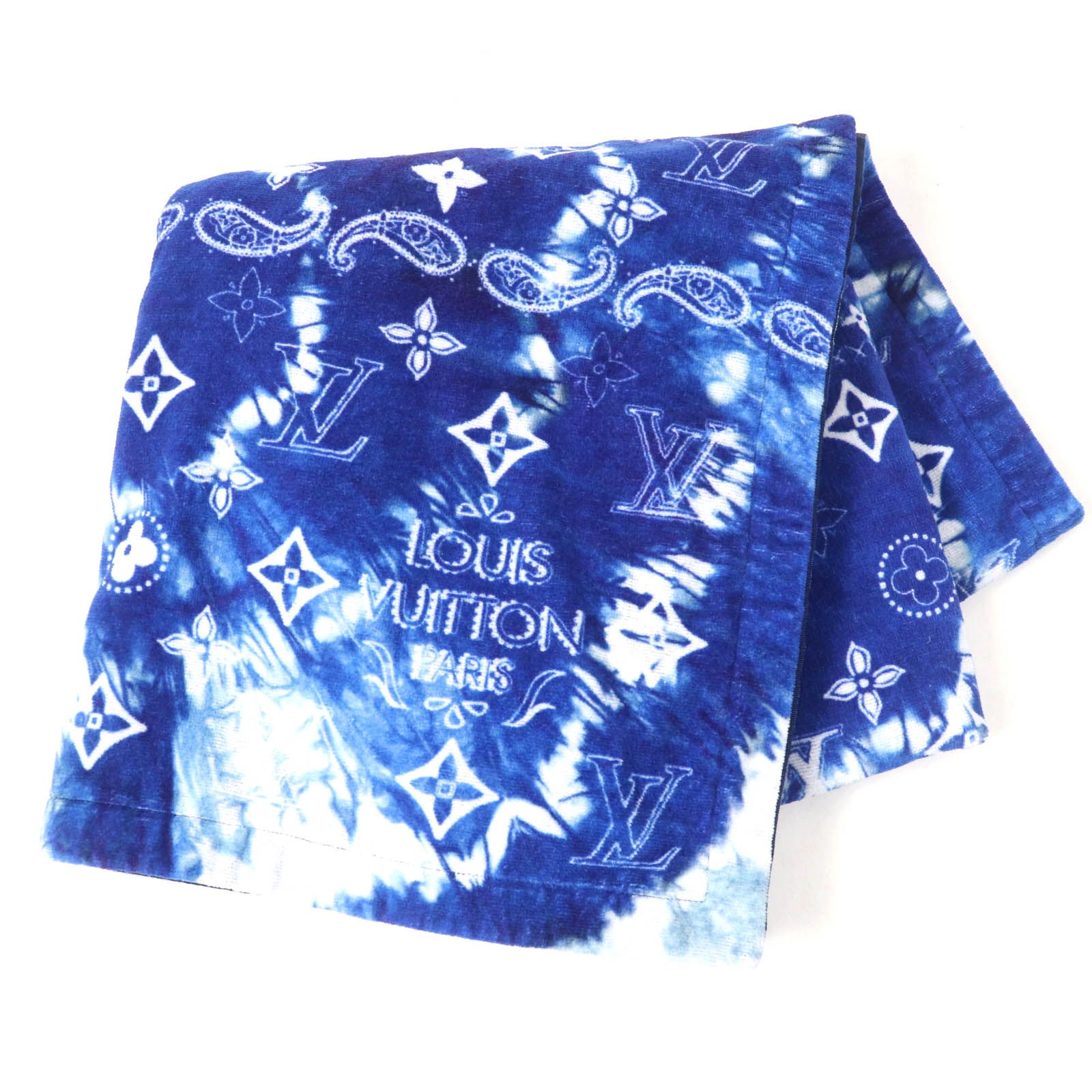 LOUIS VUITTON ルイヴィトン MP3347 セルヴィエットバインバンダナ コットン100％ 大判 ブランケット ビーチタオル ブルー系 イタリア製 レディース